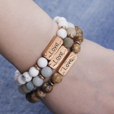 China Fashionable New Arrival High Quality Inspirational Engraved Love Beaded Bracelet 8mm Stretch Natural Stone Bracelets for sale