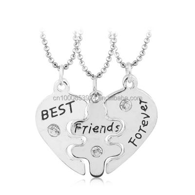 China Fashion Best Friends Necklace 3 Pcs Statement Bff Jewelry Best Friends Necklace Friendship Heart Charm Forever Outstanding Necklaces for sale