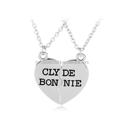 China Fashion Jewelry Hand Stamp Clyde And Bonnie Broken Hearts Pendant Set Best Friends BFF Jewelry Necklace for sale