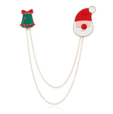 China Trendy Christmas Jewelry Enamel Snowman Bell Shoes Tree Crutch Gift Stud Shirts Collar Clip Neck Tip Chain Brooch Pin for sale