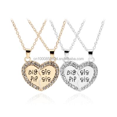 China SIS Trendy Little Broken Heart Big Sister Bff Best Friends Crystal Necklace for sale