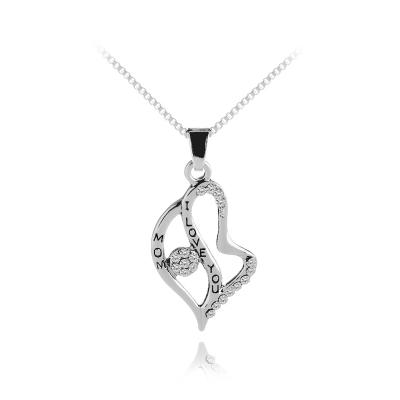 China Fashion Silver Diamond Pendant Necklace I Love You Mom Pendant Necklace Gifts For Mother's Day for sale