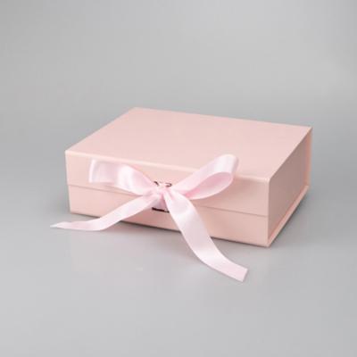 China Recycled Materials Folding Box Bridesmaid Proposal Gift Storage Box Closing Envelope Party Ribbon Satin Folding Box for sale