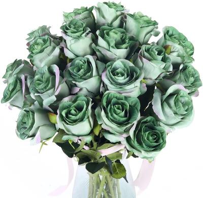 China New Artificial Rose Rayon Green X 10 Vintage Roses Bouquet Wedding Party Home Classic/Postmodern Decor Black and Red Artificial Roses for sale