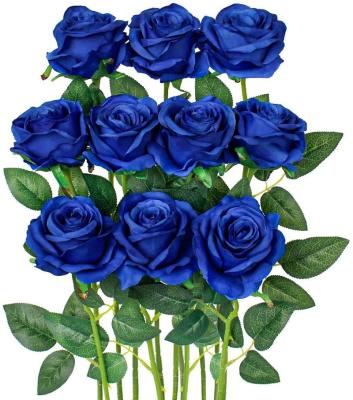 China New Classic/Postmodern Sheer Navy X10 Pack Rayon Artificial Rose Bouquet Wedding Party Home Decor Artificial Rose Wholesale for sale