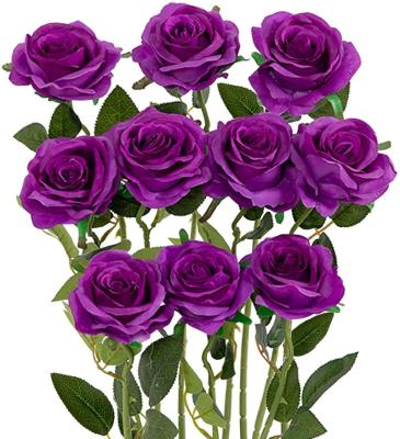 China Artificial Rose Bouquet Touch X 10 Rose Rayon Flowers Bunch Wedding Party Home Decor Natural Purple Artificial Roses Wreath for sale