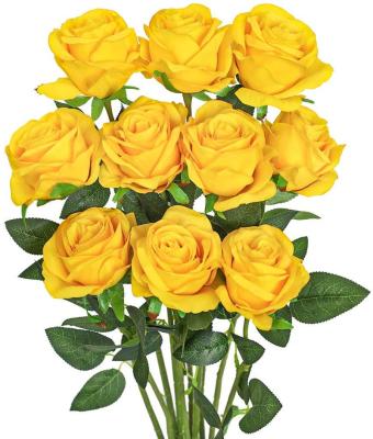 China Factory Direct Wholesale Natural Rayon Decor YellowX 10 Artificial Roses Bouquet Wedding Party Home Touch Rose Bouquet Everlasting for sale