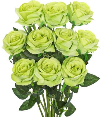 China New Hot Sale Classic/Postmodern Small X Fresh Green Artificial White Roses Artificial Roses Rose Bouquet Wedding Party Home Decor Rayon 10 Pieces for sale