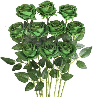 China Factory Direct Sales X Touch Natural Dark Green 10 Pieces Rayon Rose Bouquet Wedding Party Home Decor Artificial Roses Preserve Rose Bouquet for sale