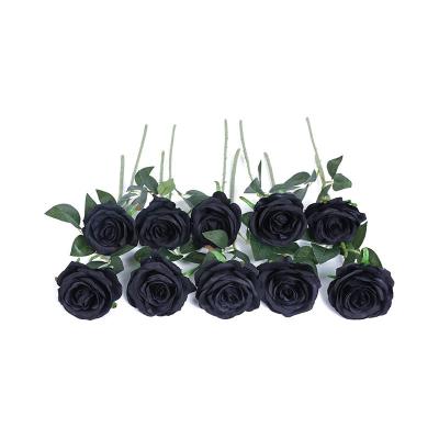 China Natural Touch High Quality Black X 10 Pieces Rayon Artificial Roses Wedding Bridal Rose Purple Roses Party Home Bouquet Decoration Artificial for sale