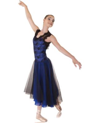 China Eco-friendly Majestic Royal Blue Black Back Line Belle Lace Lyrical Dance Dress Costumes for sale