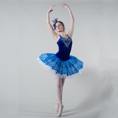 China Eco-friendly Blue Romantic Tutu Adult Tutu 3 Layers Ballerina Costume Dance Dress Tutu for sale