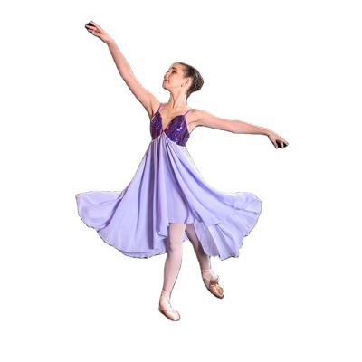 China New Eco-friendly Elegant Lilac Lyrical Purple Chiffon Skirt Slow Modern Dance Costume For Performance for sale