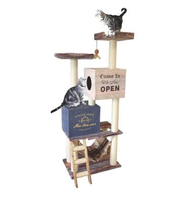 China FBA Availability Rate Custom Multi Layer Cat Tree Toy Scratching Post Cat Tree Tower Cat Climbing Wooden Tree for sale