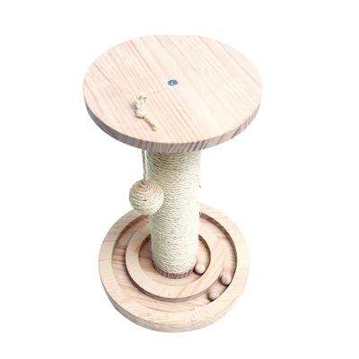 China Sustainable Wholesale Recyclable Solid Wooden Sisal Cat Tree Scratching Post for sale