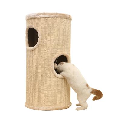 China Beige Plush Cat Sisal Scratcher Tree Eco - Friendly Sustainable Plant for sale