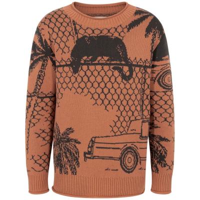 China Anti-wrinkle Logo Custom MOQ fashion men's pattern printing knitted cotton sweater winter round neck pullover men's custom sweater for sale