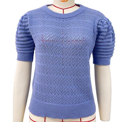 China Anti-wrinkle source manufacturers knitted women's clothing 2023 summer knitted wool round neck sleeves new knitted sweater women puff mesh for sale