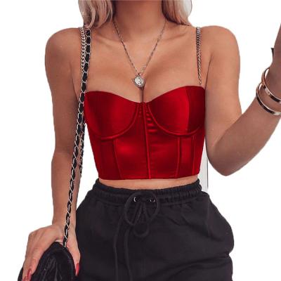 China QUICK DRY Off The Shoulder Chain Sexy Satin Crop Top Metal Clothing Women for sale