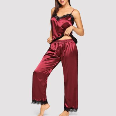 China Women Silk Pajamas Loungewear Pajamas Satin Two Piece Sexy QUICK DRY Nightgown for sale