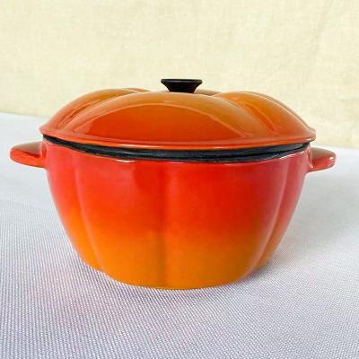 China Sustainable High Quality Home Application Cast Iron Pumpkin Pots 20cm Enamel Cast Iron Casserole Enamel Soup Pot for sale