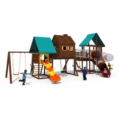 China High Quality Outdoor Play Mall Garden Playground Wooden Equipment With Plastic Slide Swing Set For Kids for sale