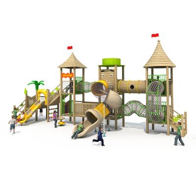 China Commercial and high quality children outside used wooden playground slide wooden playground tower garden kid playground place outdoor for sale