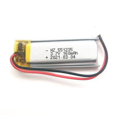 China Toys 80 degree high temperature lithium battery 551235 3.7V 160mAh battery for toys for sale