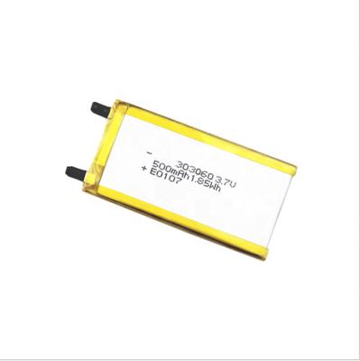 China Rechargeable Toys 80C Degree Battery 303060 3.7V 500mAh Li-ion Batteries for sale