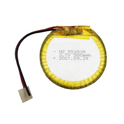 China Consumer Electronics Customize Round Li Ion Battery 553535 3.7v 580mah lipo battery for wearable product for sale