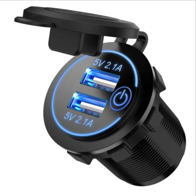 China Dual USB Ports 4.2A Car Charger Contact Charging Switch Dual USB Charger Socket For Car Bus Marine Motorcycle for sale