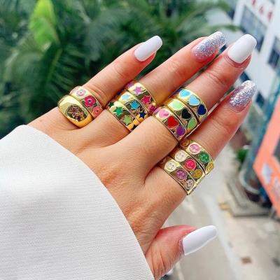 China INS LS-B2097 FASHION enamel ring jewelry happy smiling face heart star design ring jewelry summer jewelry HANDMADE hot jewelry for sale