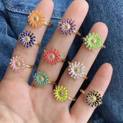 China Fashion INS LS-B2070 enamel ring jewelry flower design ring jewelry hot gold plated summer jewelry beautiful for sale