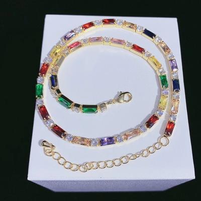 China LS-B1352 BOHEMIA Rainbow Color Full Pave CZ Necklace Micro Pave Jewelry Layer Quartz Bohemia Style Necklace for sale