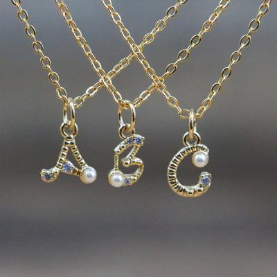 China Custom Gold 26 Letter Greek Alphabet Necklace Lucky Personality LS-E054 Diy CZ Pendant Necklace for sale