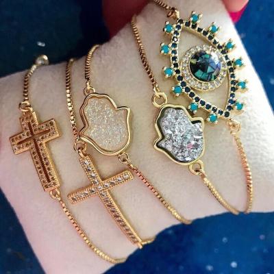 China BOHEMIA LS-L331 newcomer gold plated CZ bracelet, fashion eye / hamsa / cruciform charm bracelet jewelry for sale