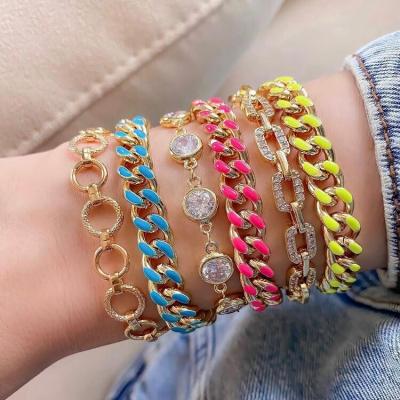 China LS-L293 BOHEMIA Hot-selling Gold Plated CZ Bracelet, Fashion Chain Bracelet Colorful Cuban Jewelry for sale