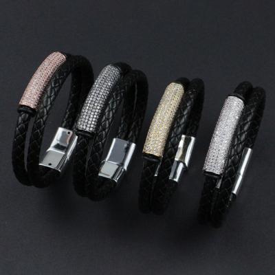 China LS-E150 Casual / Sporty Men Leather Bracelet CZ Charm Bracelet Masculina Fashion Men Jewelry for sale