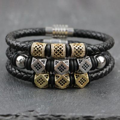 China LS-E167 Fashion Luxury Custom Cubic Zircon Bracelet Leather Cubic Bracelet Men Casual/Sporty Bracelet for sale