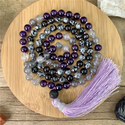 China Wholesale BOHEMIA LS-E1313 Amethyst Mala Beads Knot Tassel Pendant Necklace, Long Beads Tassel Necklace for sale