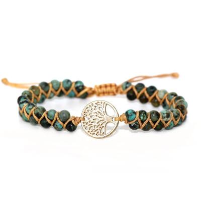 China BOHEMIA Tree Charm Bracelets African Japser String Bracelets Yoga Friendship Lover Braided Bracelet LS-E956 for sale