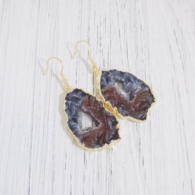 China BOHEMIA LS-E1218 Natural Geode Earrings Gold Druzy Gray Gemstone Earrings for sale