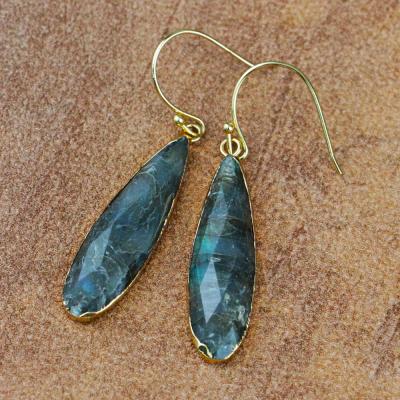 China Wholesale BOHEMIA LS-A056 big hook labradorite earring, fashion gold earring for women dangle earring for sale