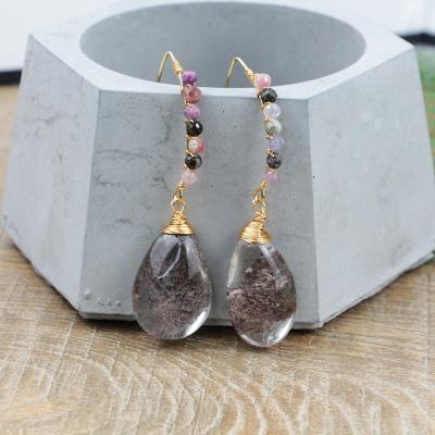 China LS-D1302 BOHEMIA Fashion Red Ghost Pendants Earring Tourmaline Beads Wire Covered Earring for sale