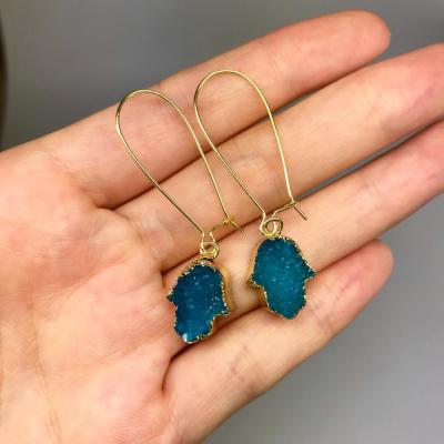 China Wholesale Druzy Drusilla Hamsa Shape Aqua Jade LS-D422 Fashion Stone Earring for sale