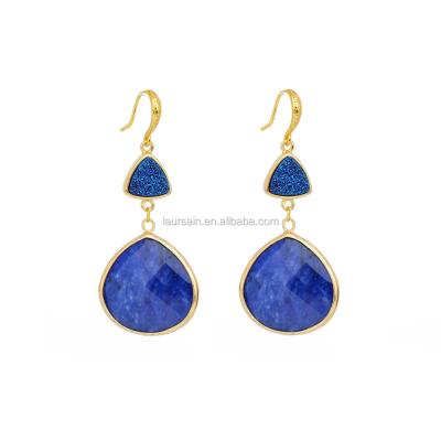 China LS-D196 Wholesale fashion jade bezel dark blue earring with druzy triangle shape bezel for sale