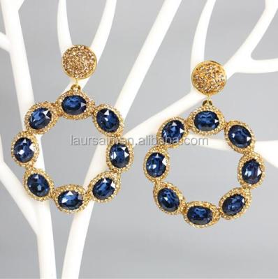 China LS-D7529 blue jade glass crystal earrings, handmade diamond pave earrings, wholesale fashion women earrings for sale