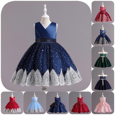 China New Anti-wrinkle summer blue girls children's clothing embroidered printed girls' dress 2-9 years old dress for sale