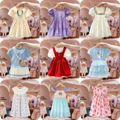 China Anti-wrinkle girl dress clothes baby girl summer dress 100% floral cotton short sleeve printed casual dress for sale