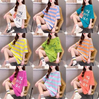 China Wholesale Anti-wrinkle 2023 New Summer Medium Length Leisure Loose Printed Short Sleeve T-shirt Women for sale